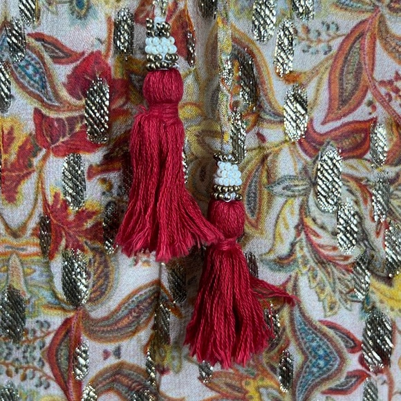 Anthropologie’s Love the Label Floral Peasant Blouse Gold/Orange Hues Size XS - Picture 9 of 13